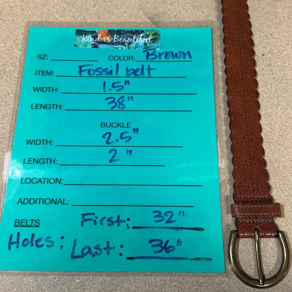 Fossil Western Perforated Leather Belt Women’s SZ 36" Brown Cottage Core Folk - Picture 6 of 6